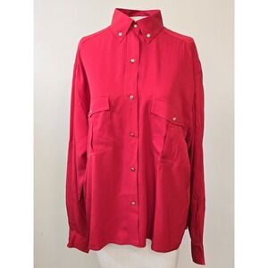 Vintage Chanel Red Blouse FR 40 / US 8 – Gold CC Buttons, Pocket Fronts, Rare